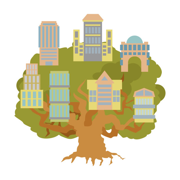 房子在树上，办公大楼在橡树上图片下载