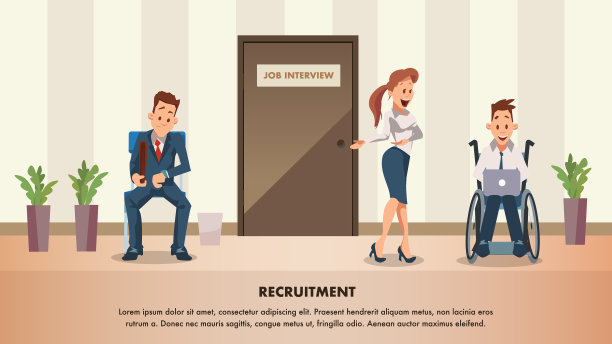 在门口等待工作面试的残疾人员工图片下载