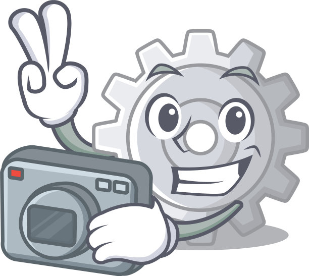 吉祥物上的摄影师齿轮设置机制图片下载