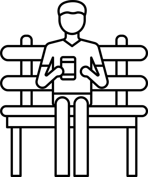 自由职业者在公园长椅图标轮廓风格图片下载