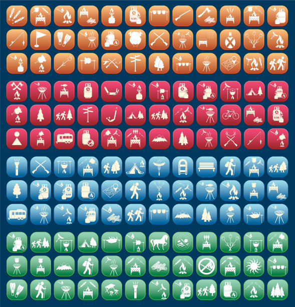 一套旅行和露营设备图标图片下载