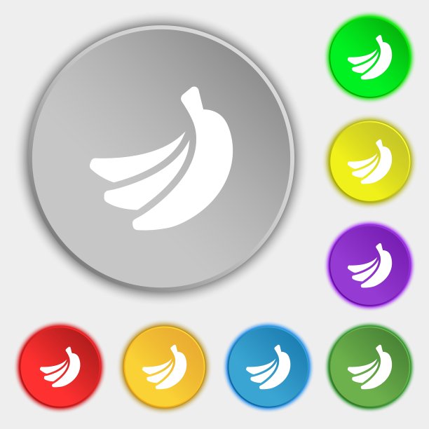 香蕉图标标志符号上的八个扁平按钮图片下载