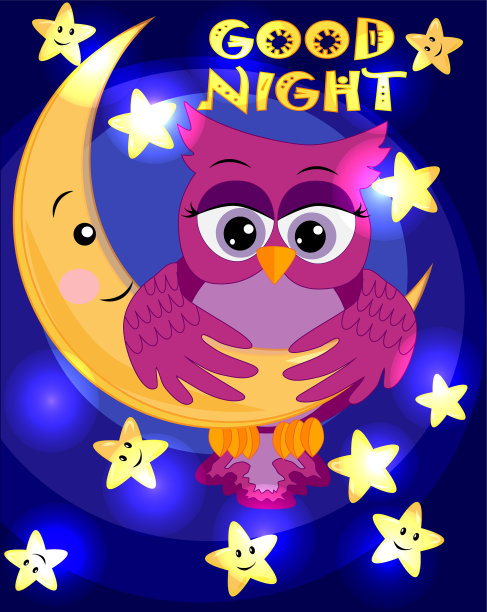 鲜艳的卡通漂亮的粉红色猫头鹰女孩图片下载