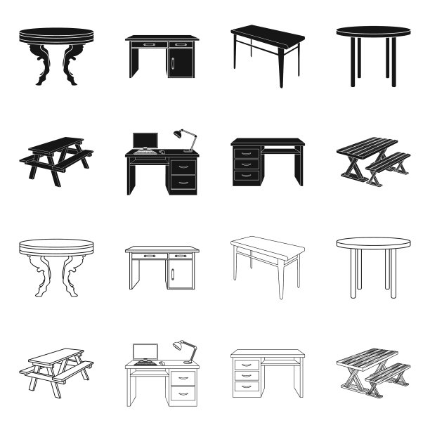 孤立的对象表和木制图标集图片下载