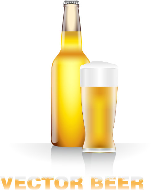 淡啤酒瓶和玻璃杯图片下载