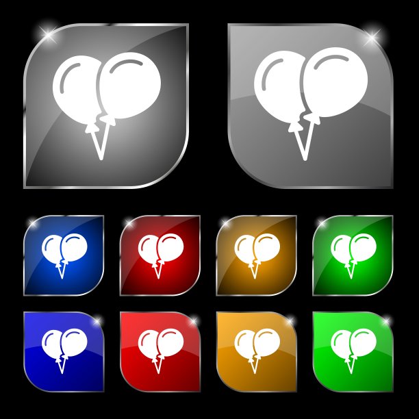 气球图标标志十套彩色按钮与图片下载