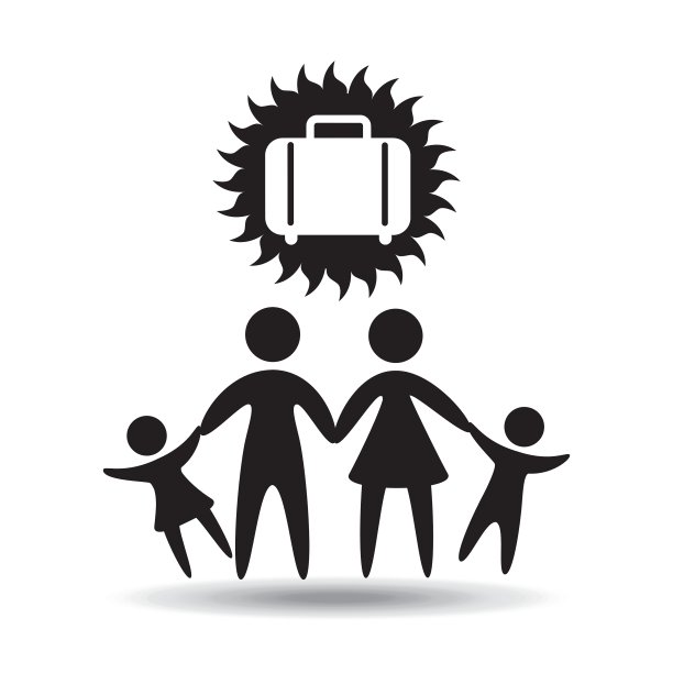 剪影家庭度假旅行箱图标图片下载