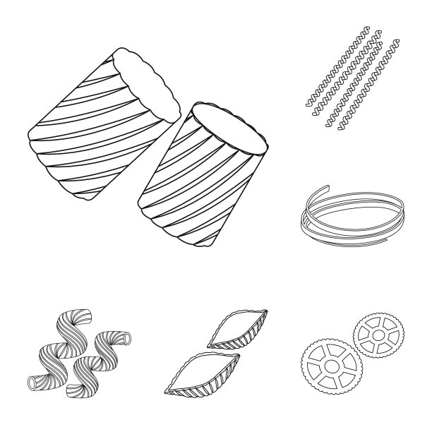类型的意大利面轮廓图标集合图片下载