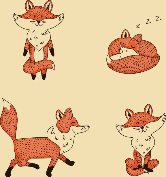 一组可爱的卡通狐狸孤立图片下载