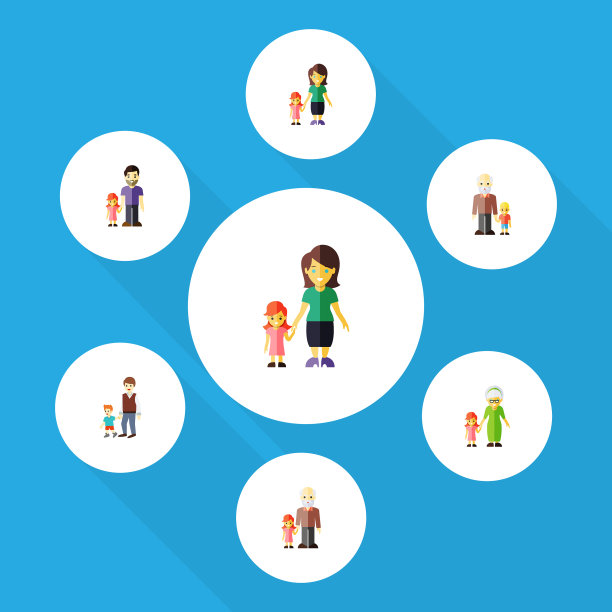 平面图标家庭设置的孙子父亲图片下载