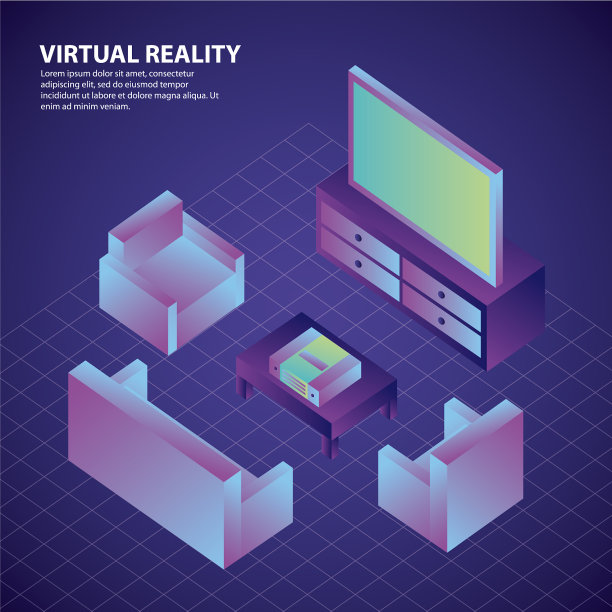 客厅家具、沙发和电视虚拟现实图片下载