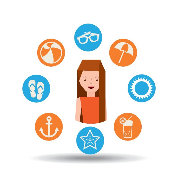女孩角色暑假图标集图片下载