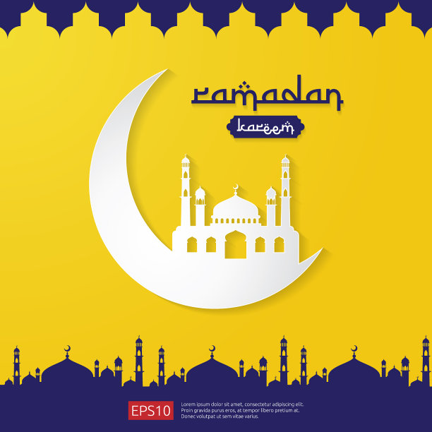 斋月卡里姆伊斯兰问候设计与圆顶图片下载