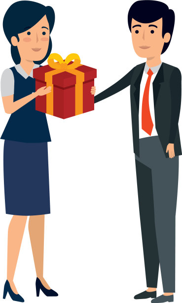 年轻的商业夫妇与礼盒图片下载