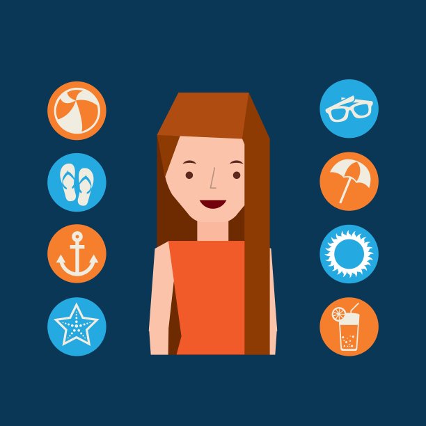 女孩角色暑假图标集图片下载