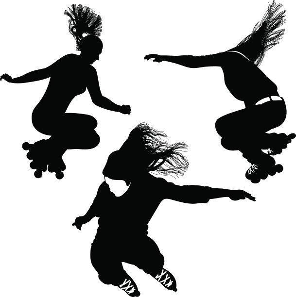 一个年轻女子滑旱冰的剪影图片下载