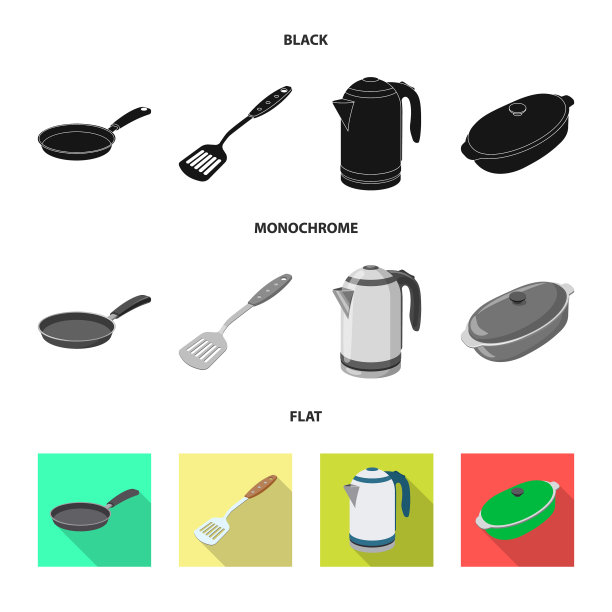 孤立对象厨房和厨师标志套图片下载