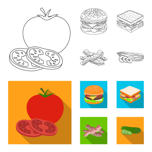 汉堡和配料概述的图标设置图片下载