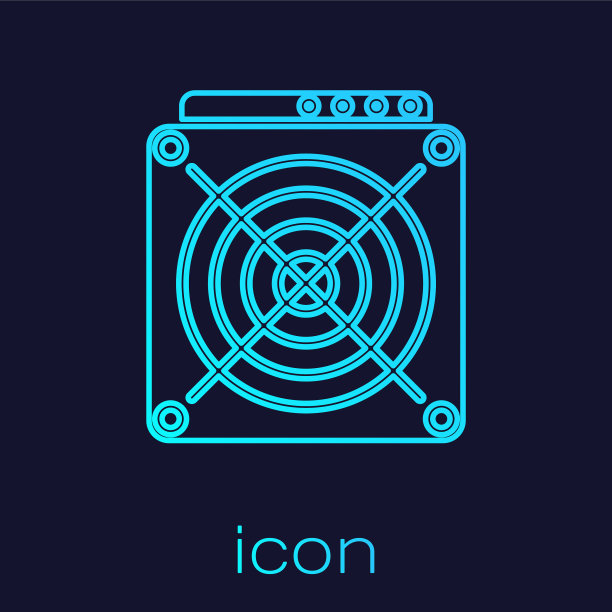 绿松石asic矿线图标孤立在蓝色图片下载