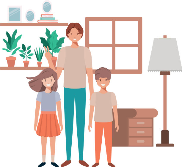 父亲和孩子在客厅的化身角色图片下载