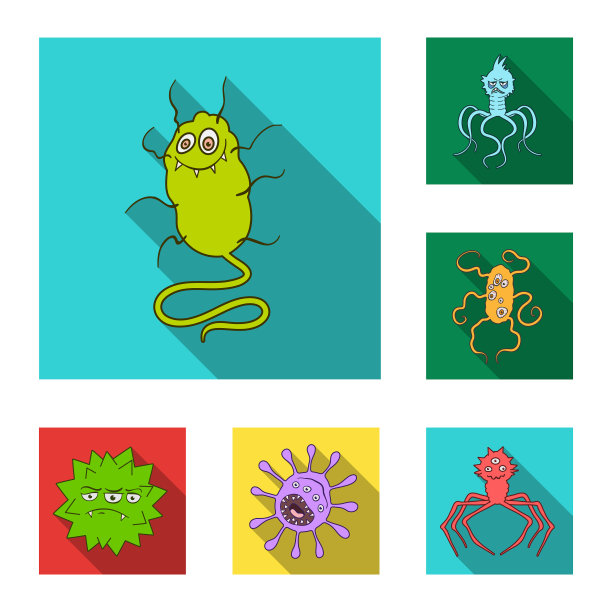 有趣的微生物平面图标类型设置图片下载