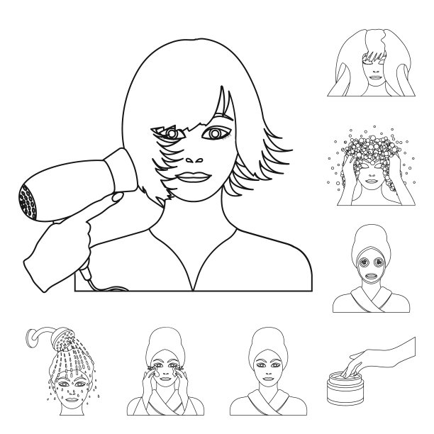 护理头发和脸部轮廓图标设置图片下载