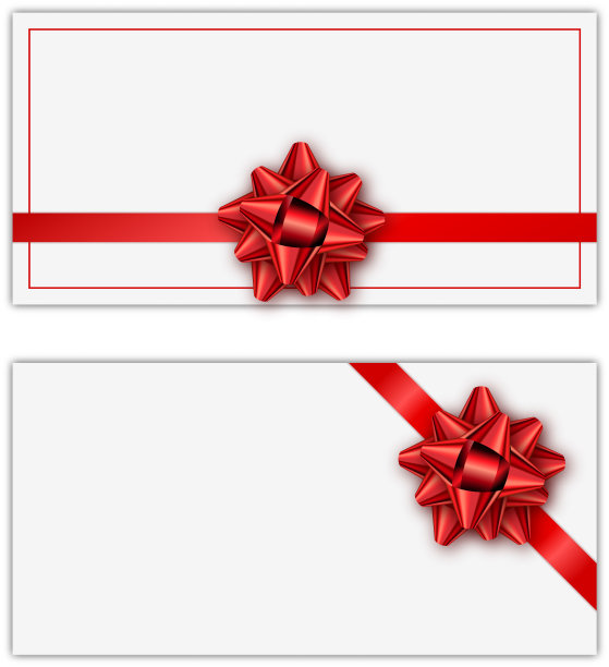 一套白色的节日礼品卡与红丝带和图片下载