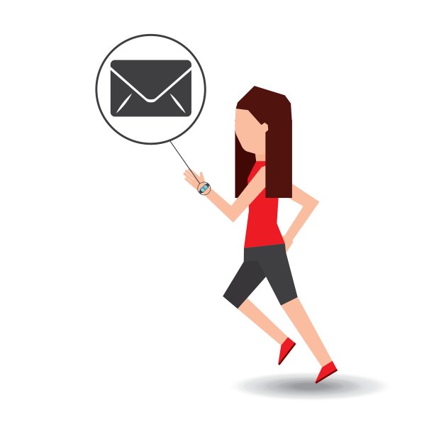 运动女孩用智能手表电子邮件图标跑步图片下载