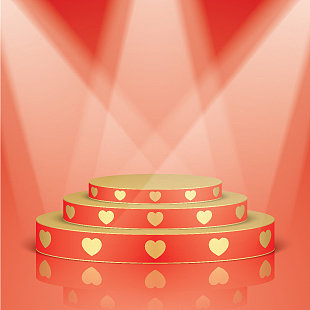 红色的场景，金色的心和灯光图片下载