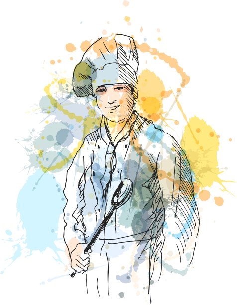彩色手绘厨师图片下载