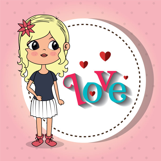 美丽的女孩与爱框卡哇伊的性格图片下载