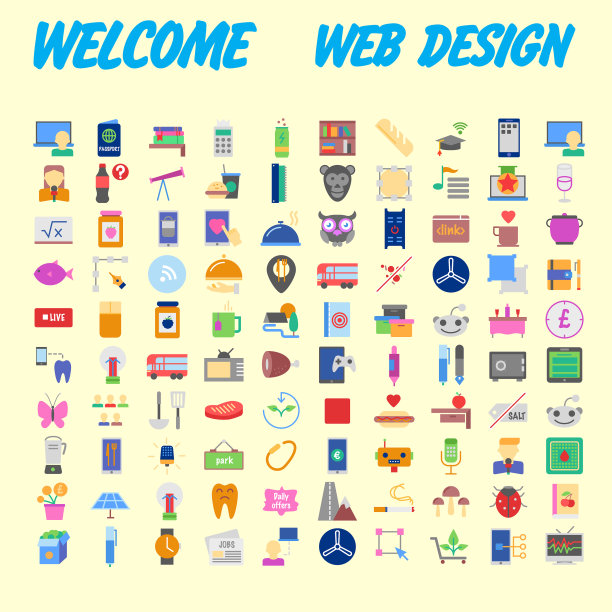 在下列主题上设置100个平面网页图标图片下载