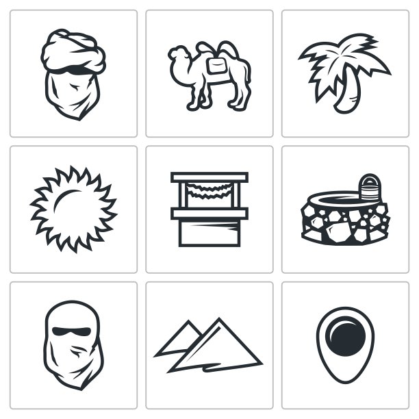 一套中东图标阿拉伯骆驼棕榈图片下载