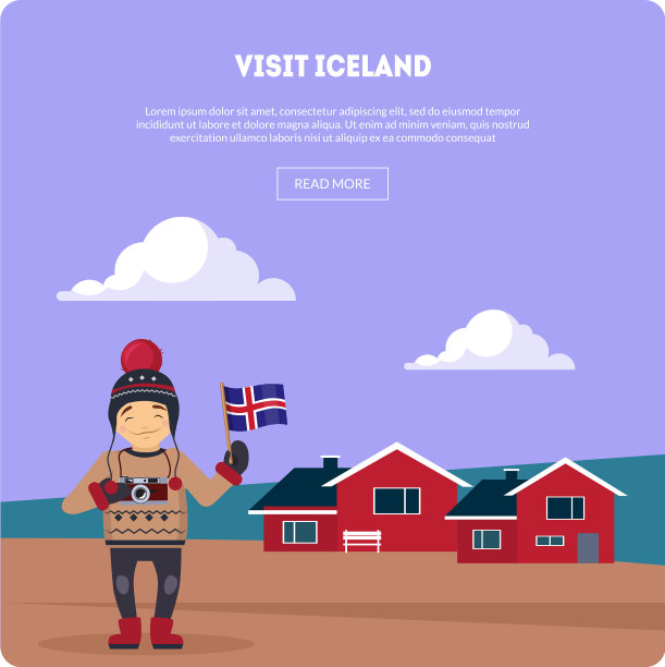 参观冰岛的旗帜景观和小房子图片下载