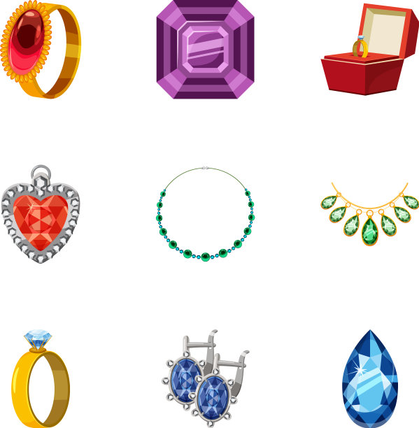 珠宝店的图标设置卡通风格图片下载