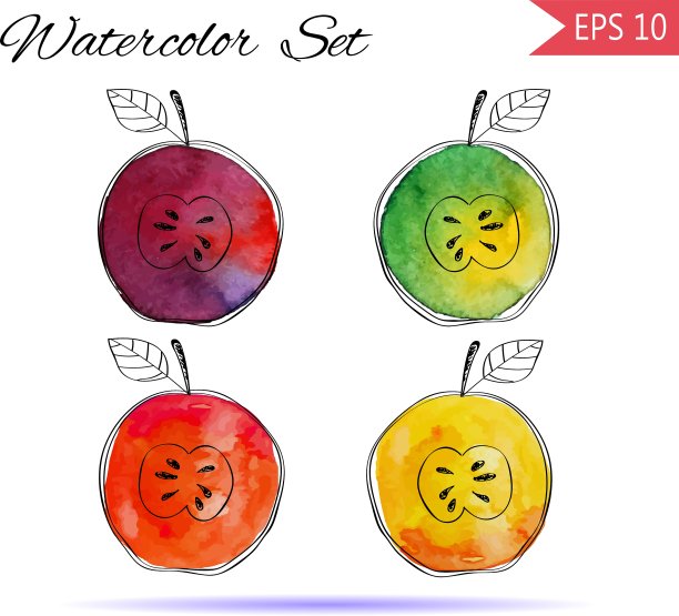 一套水彩红橙绿图片下载