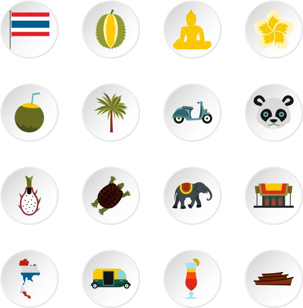 泰国图标设置扁平风格图片下载