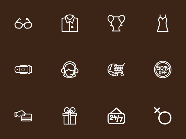 一套12可编辑的购物大纲图标图片下载