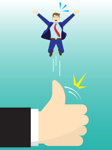 一只巨大的手用拇指把商人举到高处图片下载