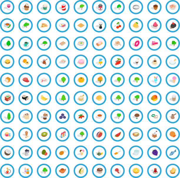 100个咖啡馆图标设置等距3d风格图片下载