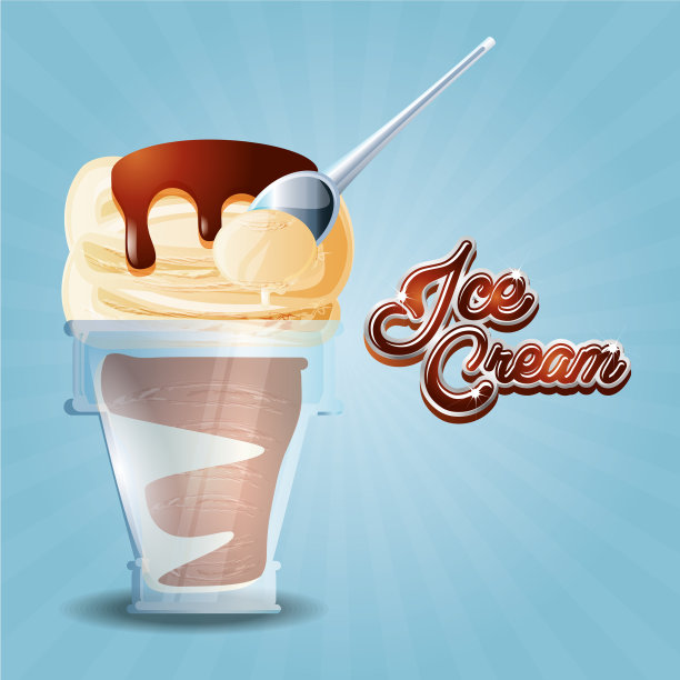 美味的冰淇淋在玻璃杯和勺子图片下载