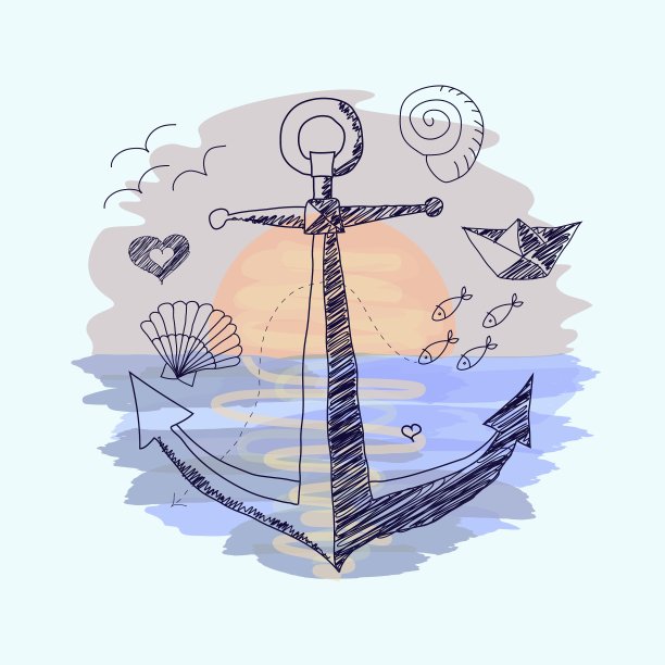 锚定在夕阳的背景上图片下载