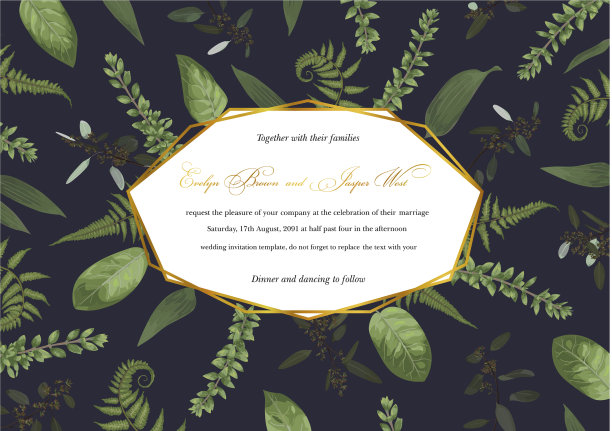 几何金色的框架与绿色的叶子图片下载