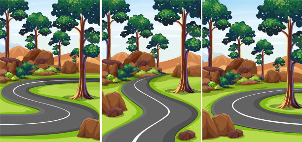 三景公园和空旷的道路图片下载