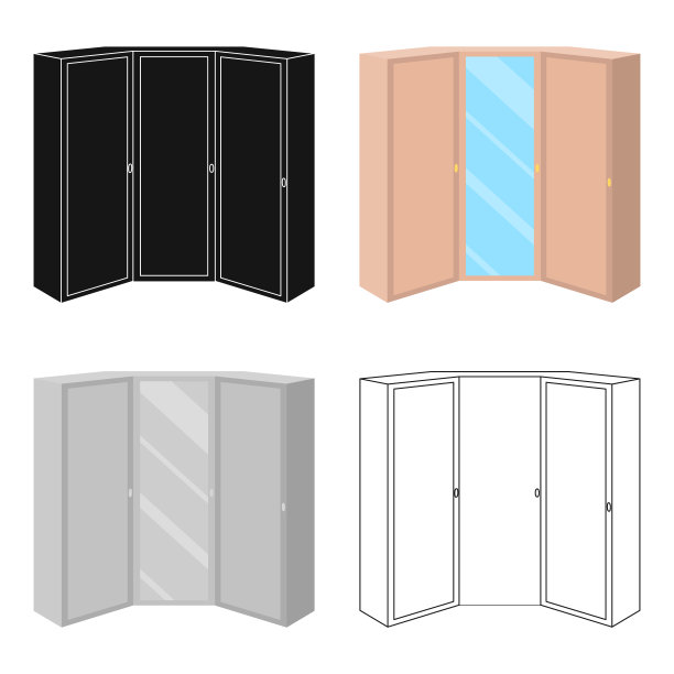 粉红色的衣柜，两扇门和一间带镜子的卧室图片下载