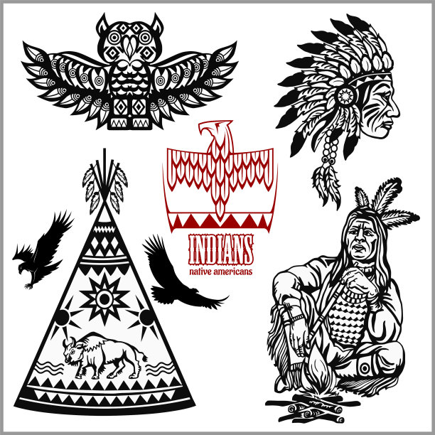 设定狂野的美国西部印第安人的设计元素图片下载