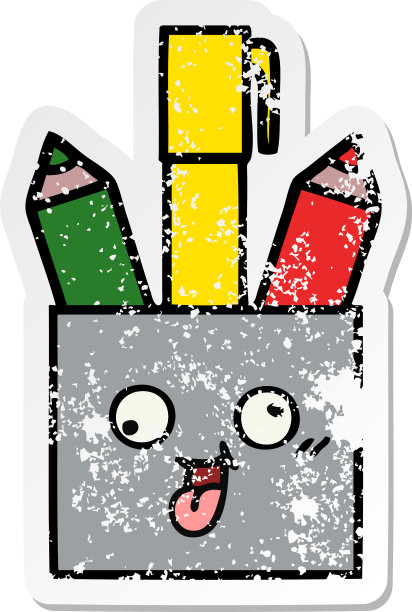 一个可爱的卡通铅笔盒的苦恼贴纸图片下载