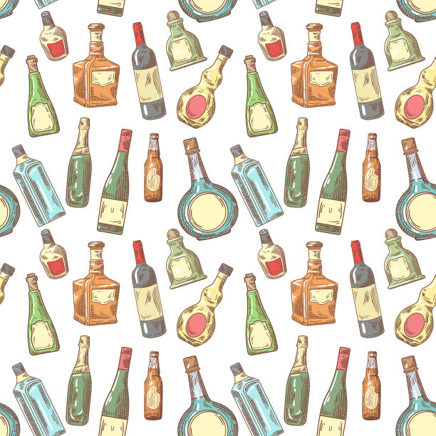 手绘瓶无缝图案酒图片下载