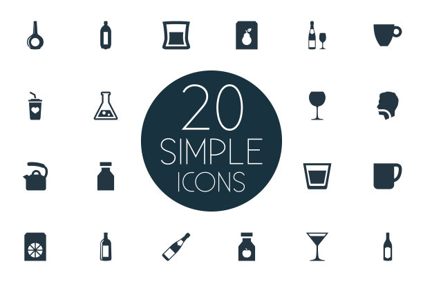 一组简单的饮料图标图片下载