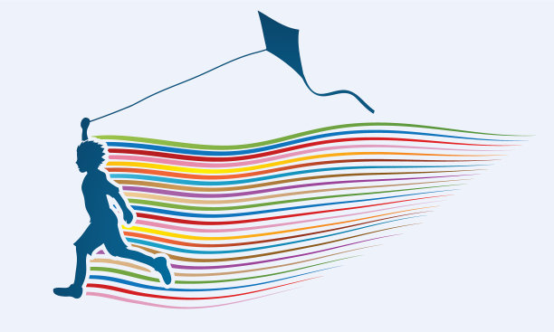 小男孩带着风筝图案跑着图片下载
